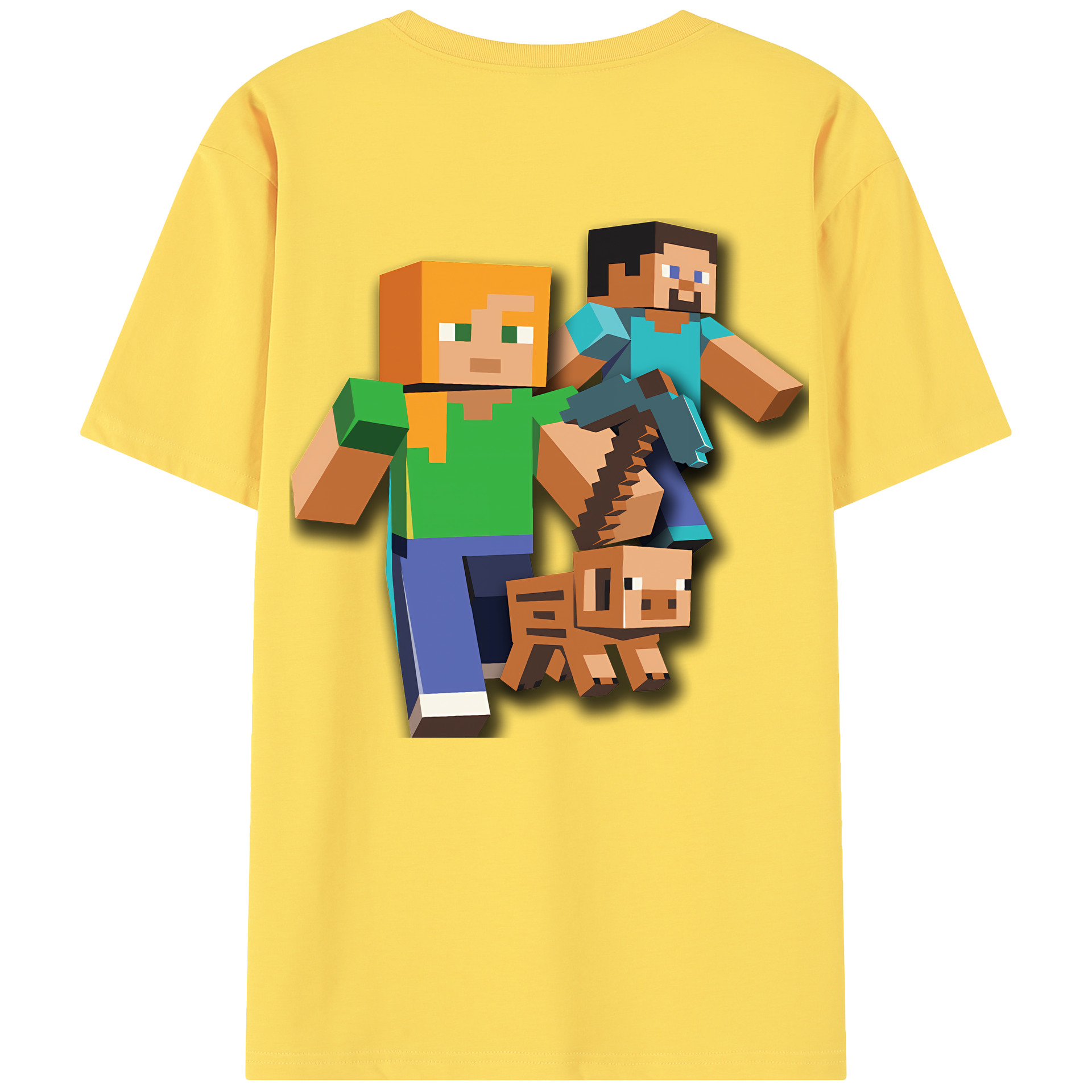 （画像用） マインクラフト ブロックの世界 Minecraft MC Block world 綿100％半袖Tシャツ（背面プリント）