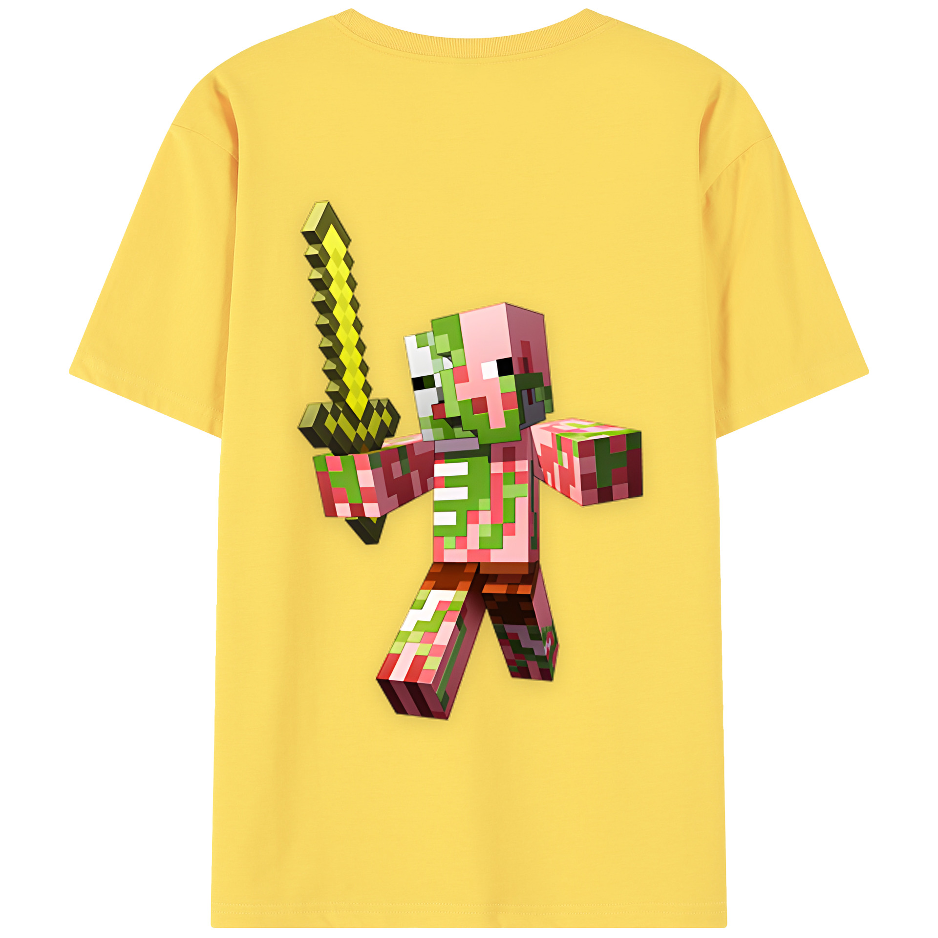 （画像用） マインクラフト ブロックの世界 Minecraft MC Block world 綿100％半袖Tシャツ（背面プリント）