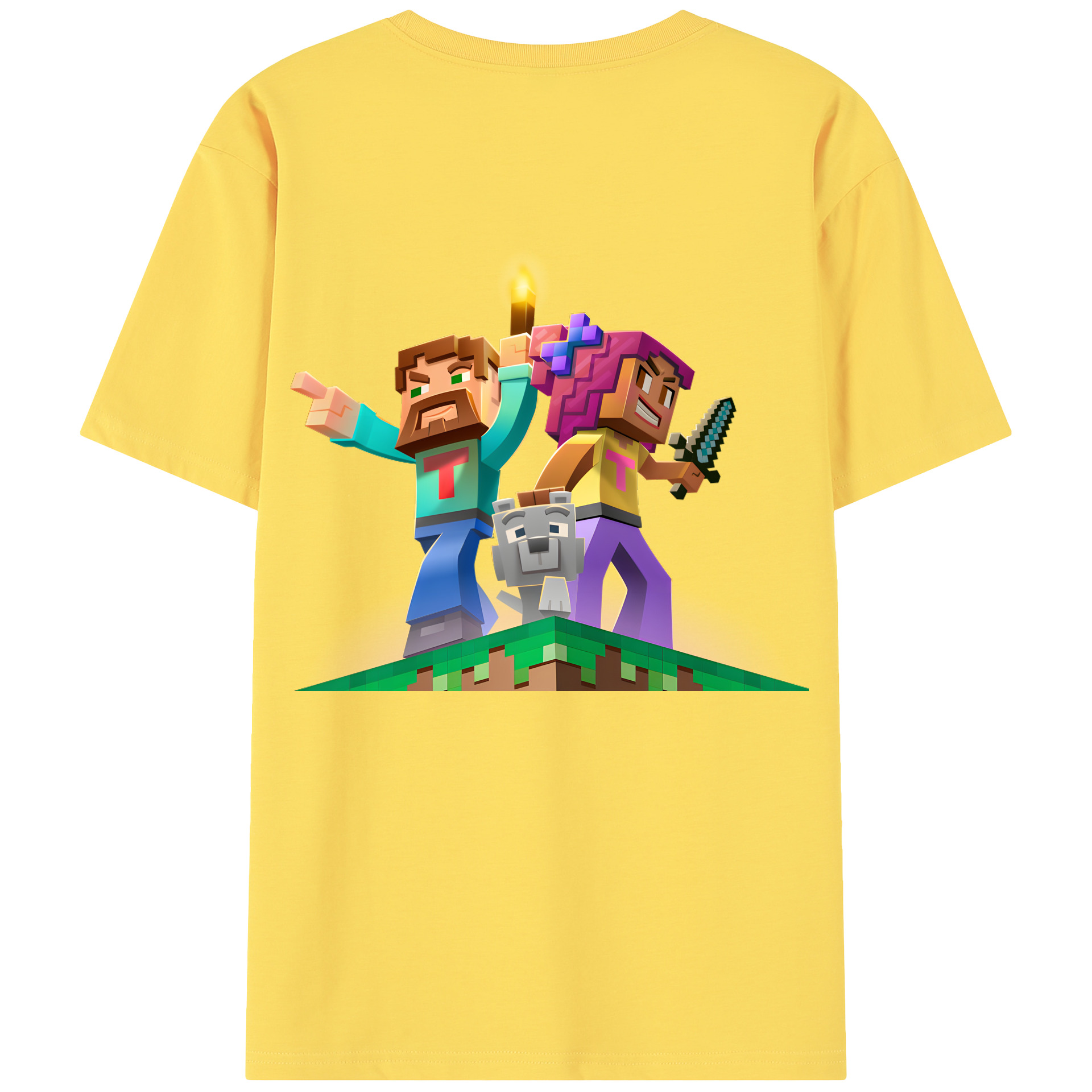 （画像用） マインクラフト ブロックの世界 Minecraft MC Block world 綿100％半袖Tシャツ（背面プリント）