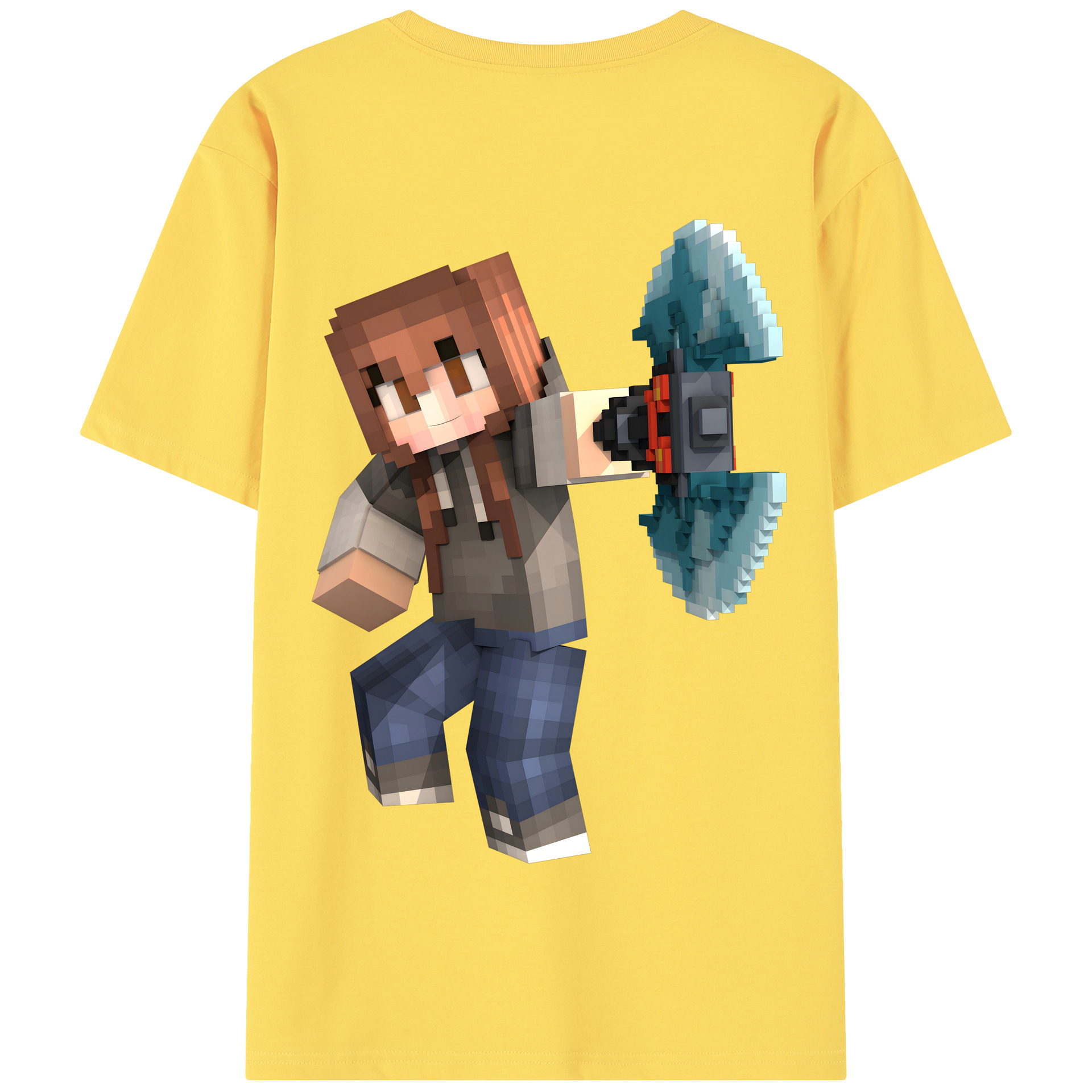 （画像用） マインクラフト ブロックの世界 Minecraft MC Block world 綿100％半袖Tシャツ（背面プリント）