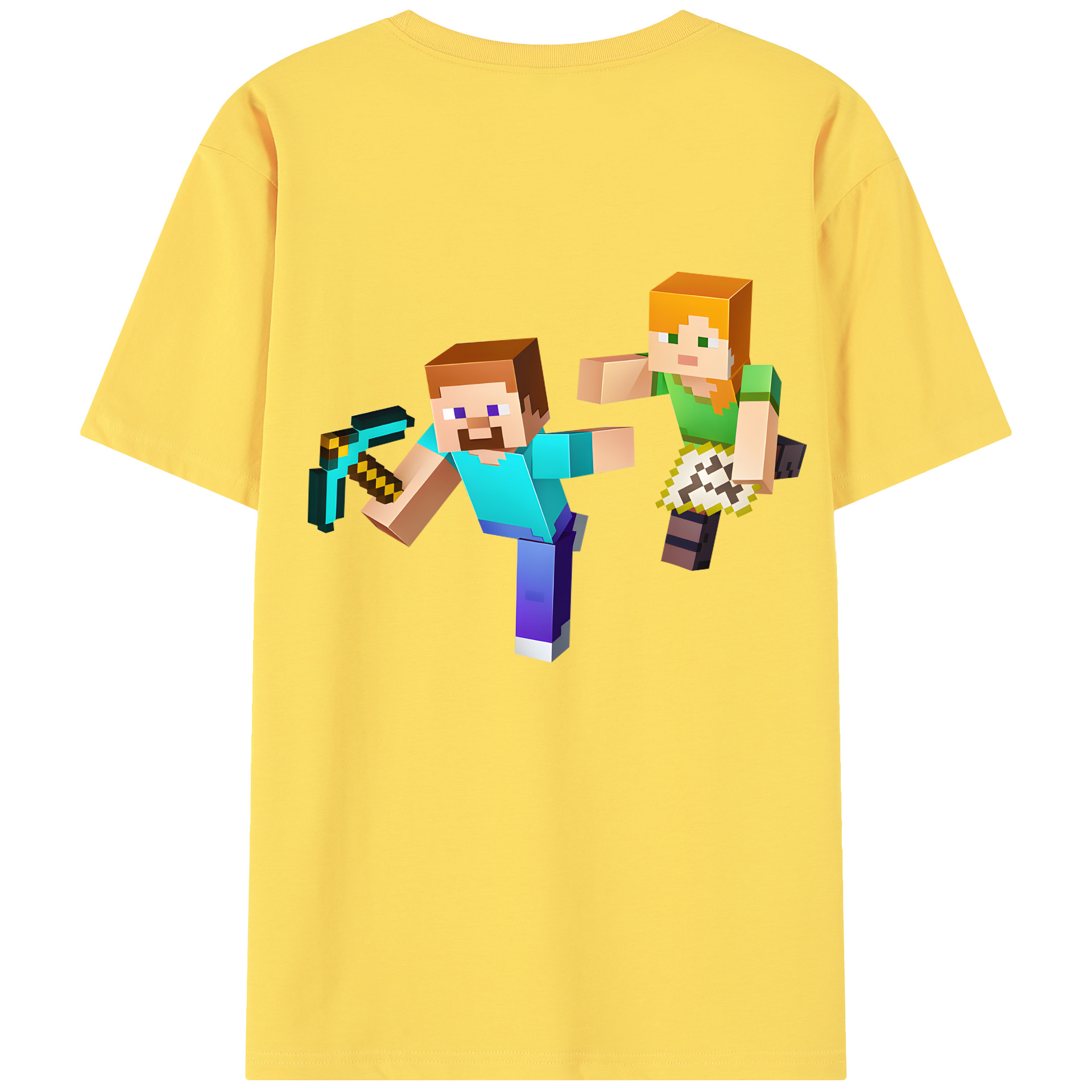 （画像用） マインクラフト ブロックの世界 Minecraft MC Block world 綿100％半袖Tシャツ（背面プリント）