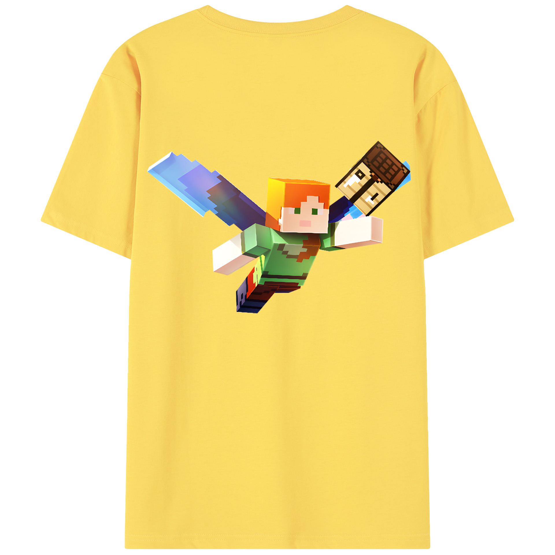 （画像用） マインクラフト ブロックの世界 Minecraft MC Block world 綿100％半袖Tシャツ（背面プリント）