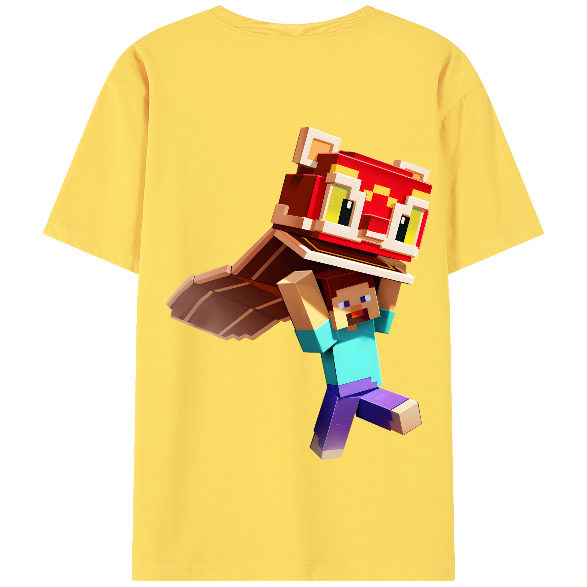 （画像用） マインクラフト ブロックの世界 Minecraft MC Block world 綿100％半袖Tシャツ（背面プリント）