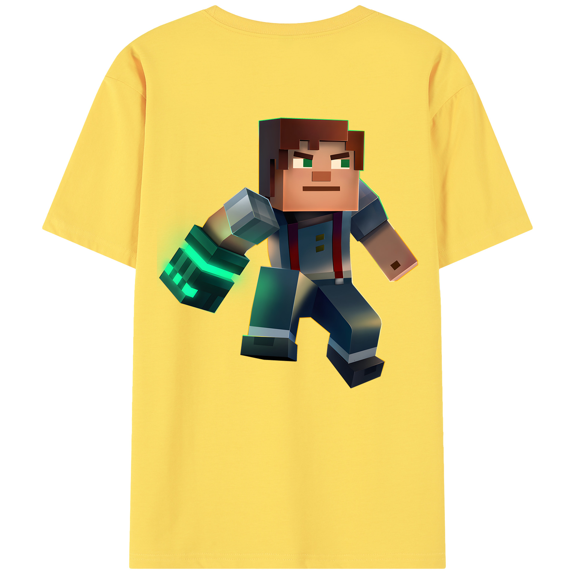 （画像用） マインクラフト ブロックの世界 Minecraft MC Block world 綿100％半袖Tシャツ（背面プリント）