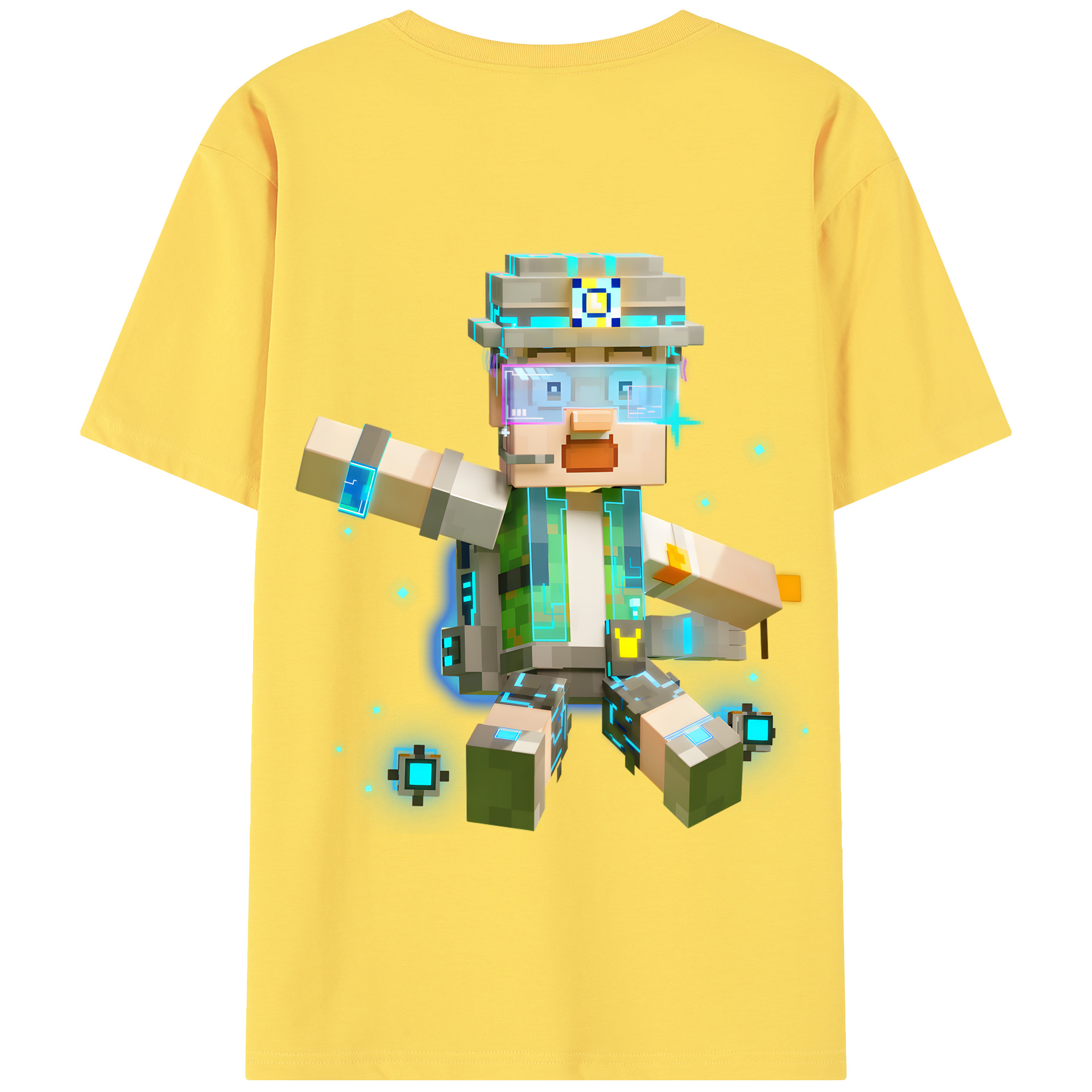 （画像用） マインクラフト ブロックの世界 Minecraft MC Block world 綿100％半袖Tシャツ（背面プリント）